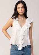 swatch_White linen ruffle v-neck tank