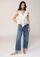swatch_White linen ruffle v-neck tank