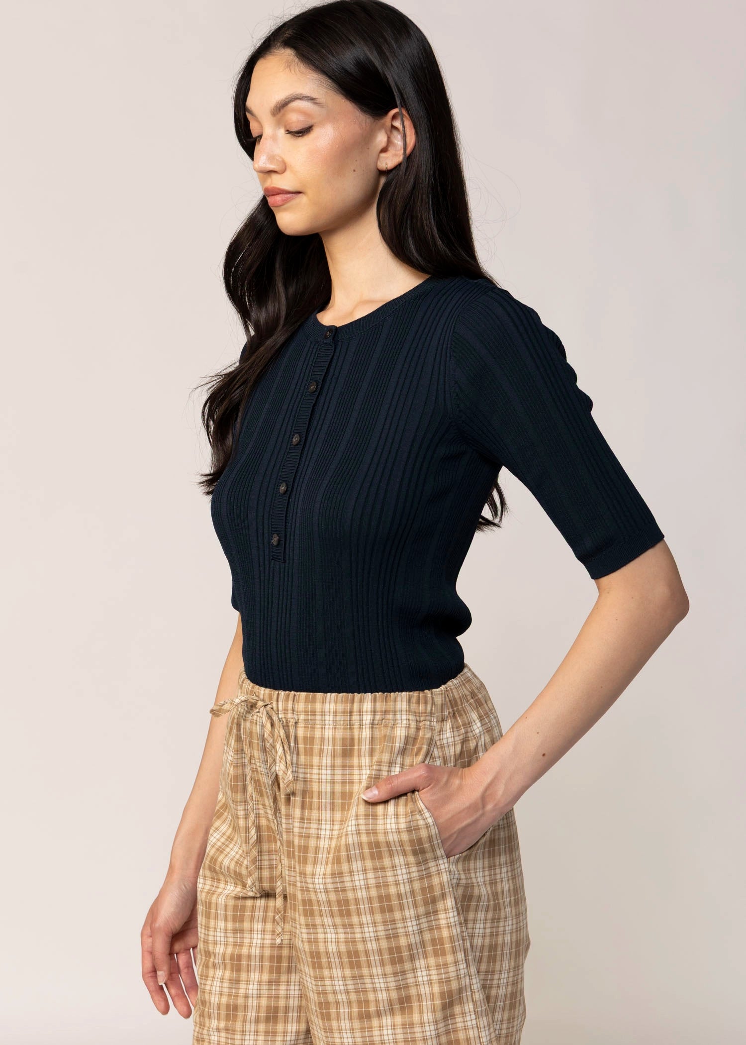 swatch_Navy sanctuary air of ease knit henley shirt
