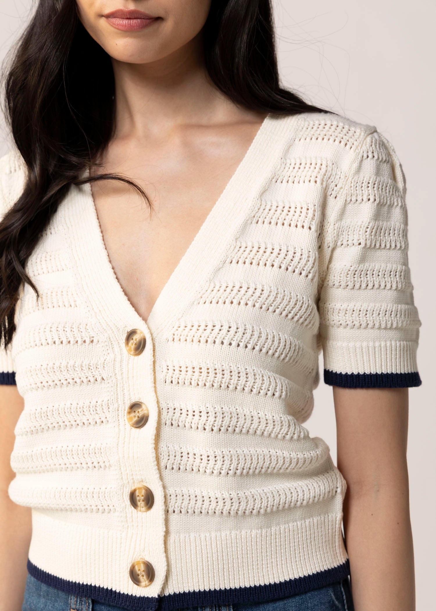 swatch_Eggshell heartloom solari knit short sleeve cardigan