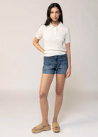 swatch_Cream mesh sweater short sleeve polo