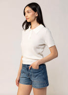 swatch_Cream mesh sweater short sleeve polo
