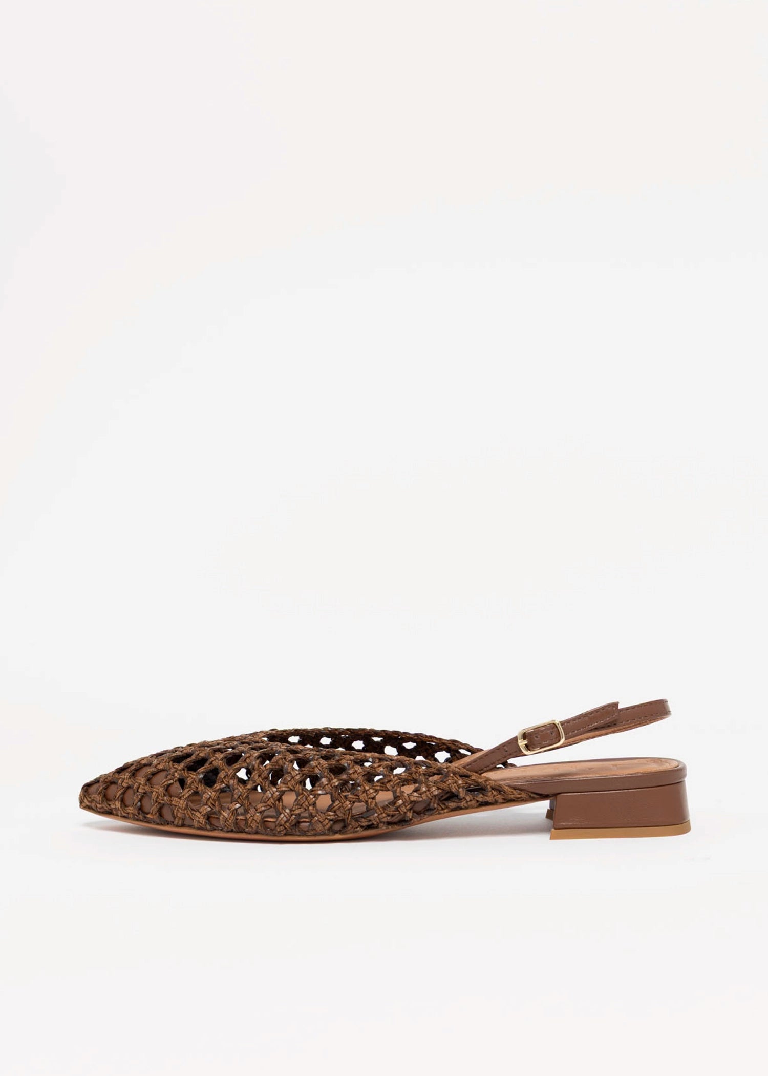 swatch_Brown leather lussy woven slingback flat shoes