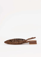swatch_Brown leather lussy woven slingback flat shoes