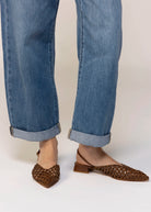 swatch_Brown leather lussy woven slingback flat shoes