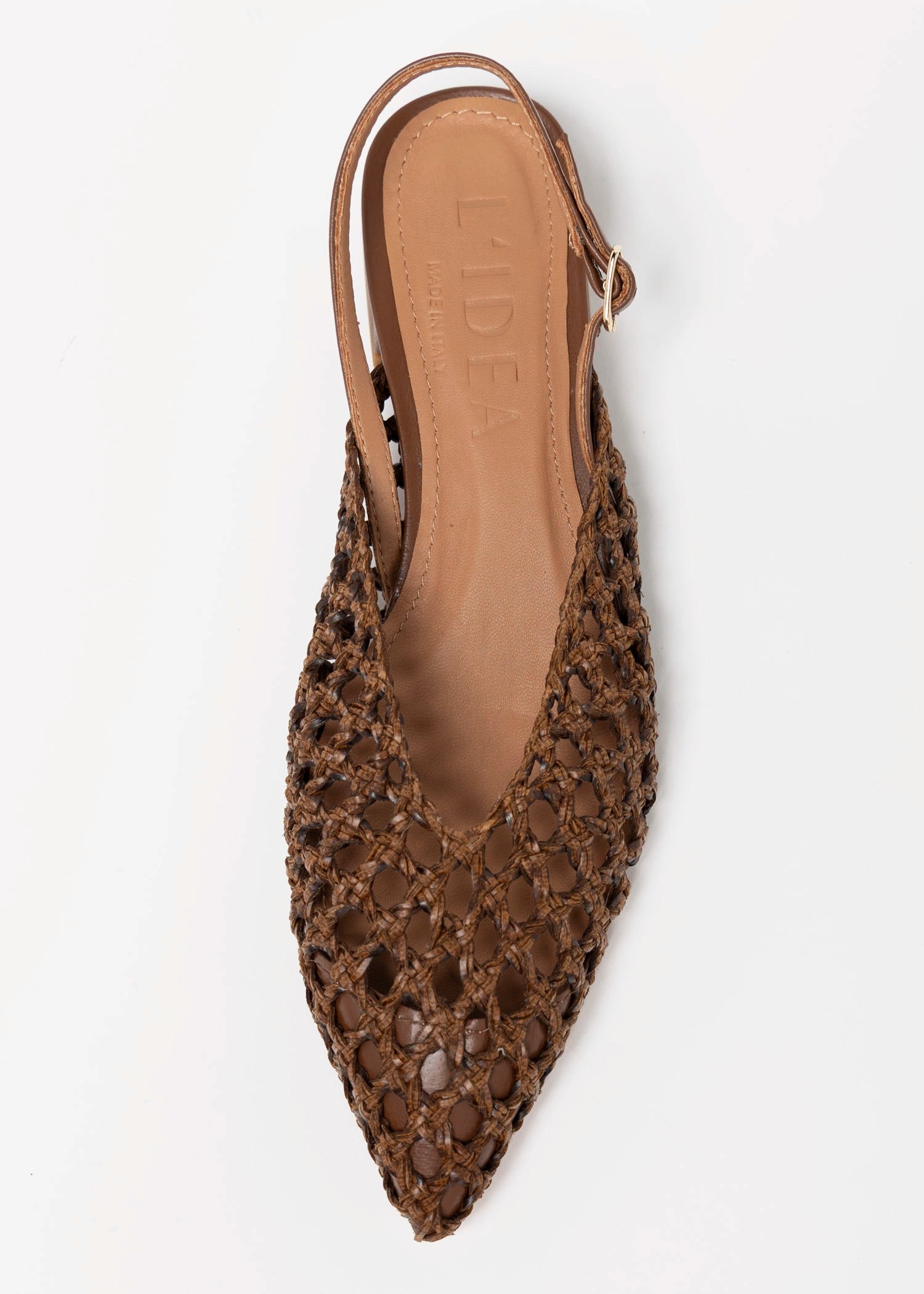 swatch_Brown leather lussy woven slingback flat shoes