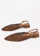 swatch_Brown leather lussy woven slingback flat shoes