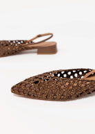 swatch_Brown leather lussy woven slingback flat shoes