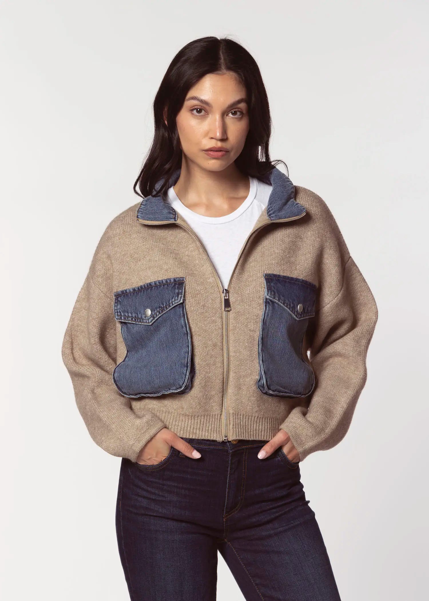 swatch_Dark Sand glow up sweater jacket apparel