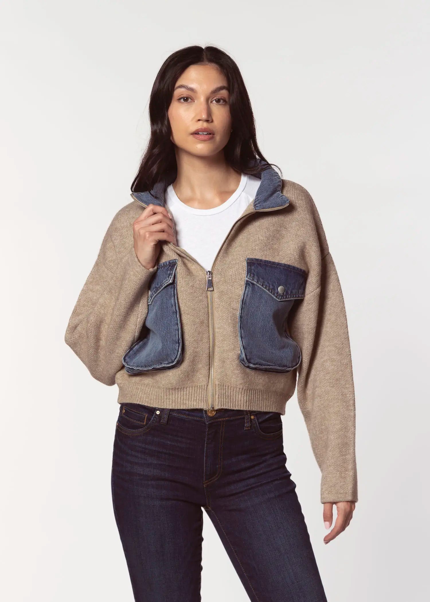 swatch_Dark Sand glow up sweater jacket apparel