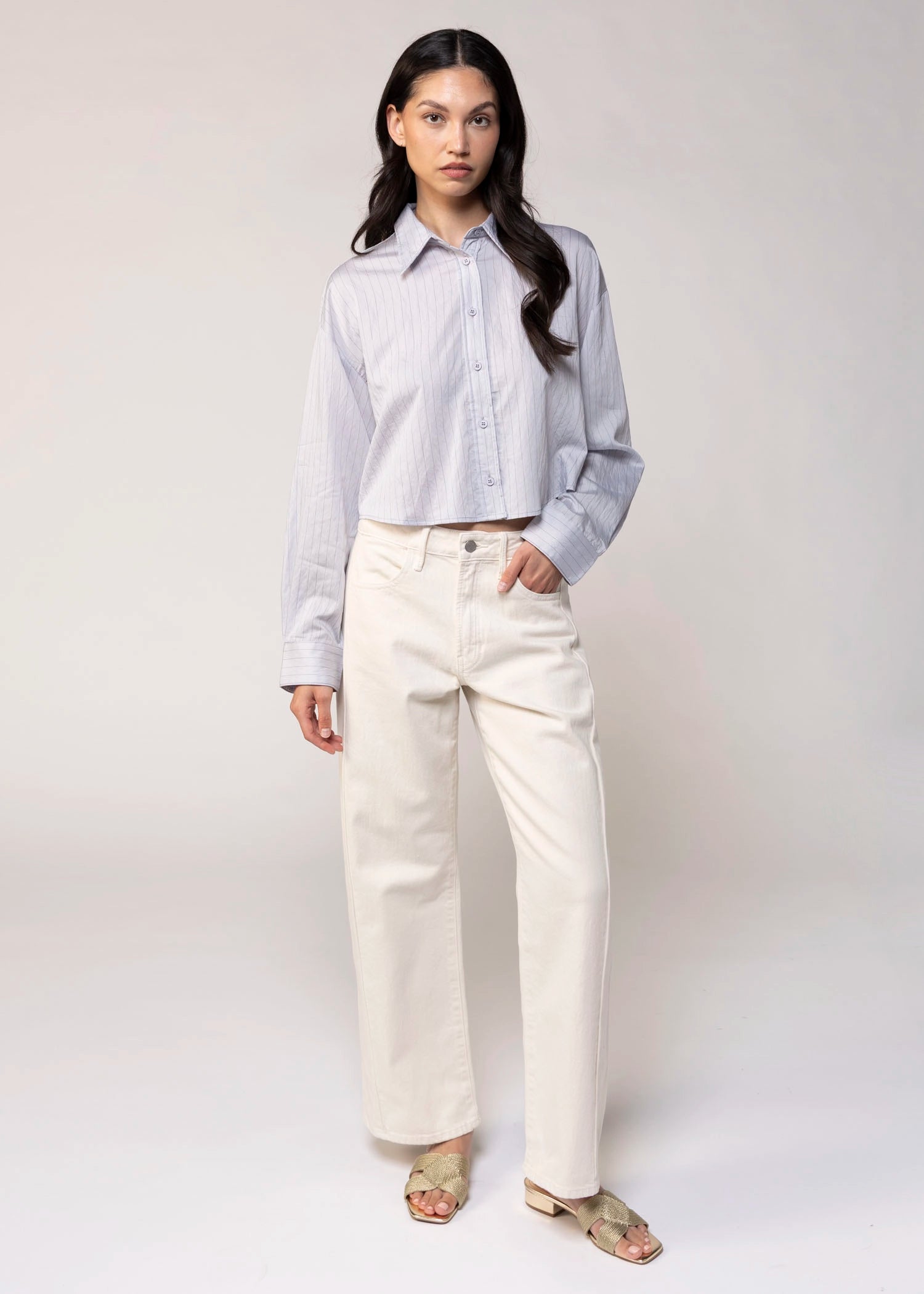swatch_Silver/Blue pinstripe cropped button down shirt