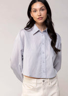 swatch_Silver/Blue pinstripe cropped button down shirt