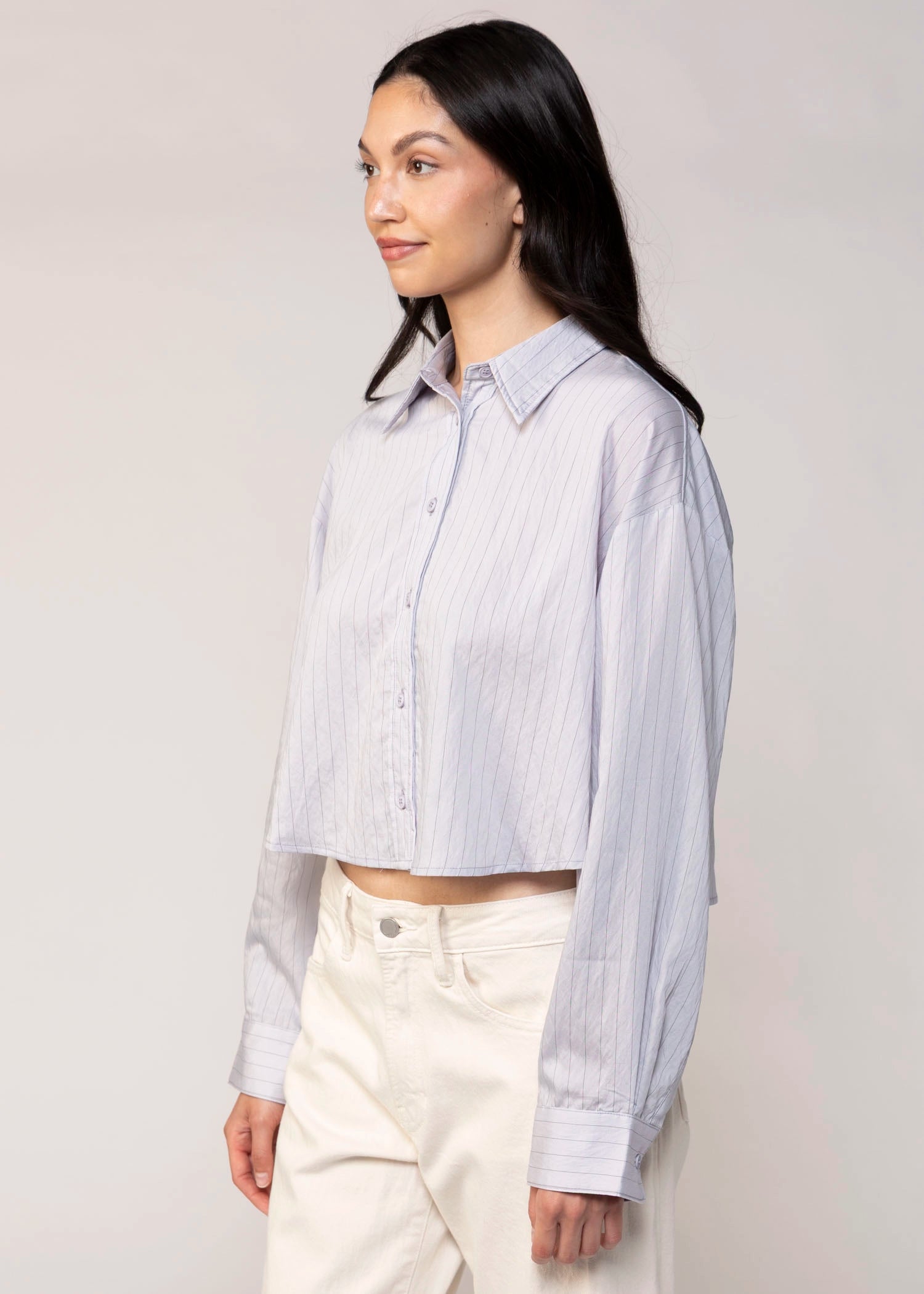 swatch_Silver/Blue pinstripe cropped button down shirt