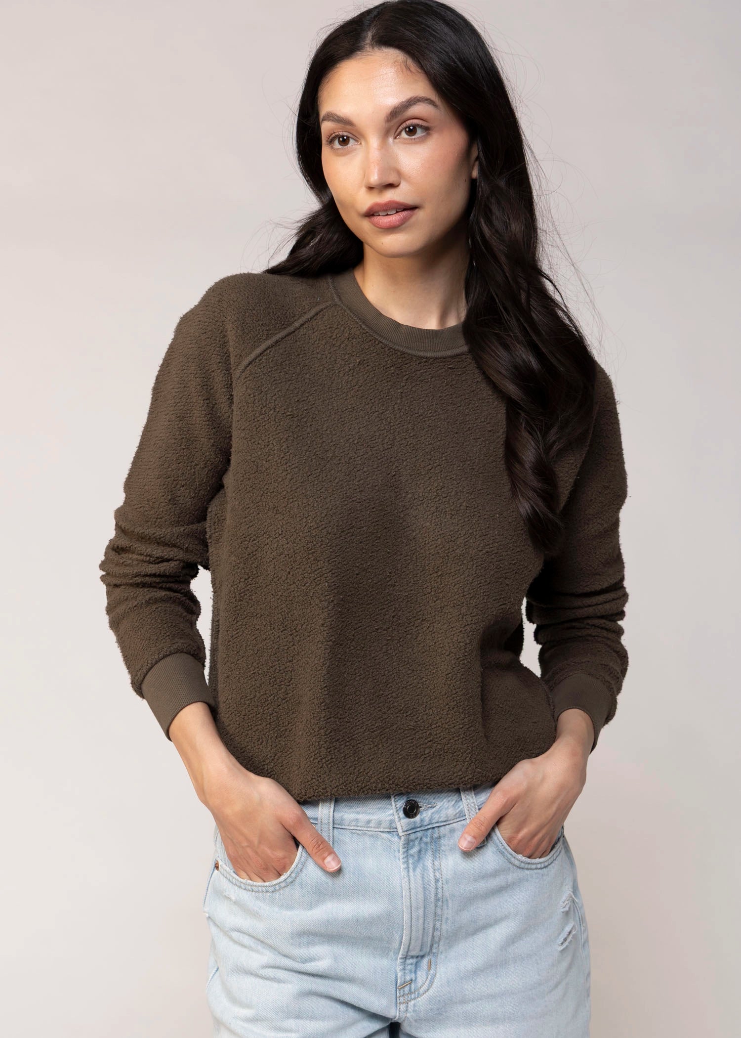 swatch_Dark Olive perfect white tee ziggy reverse fleece sweatshirt