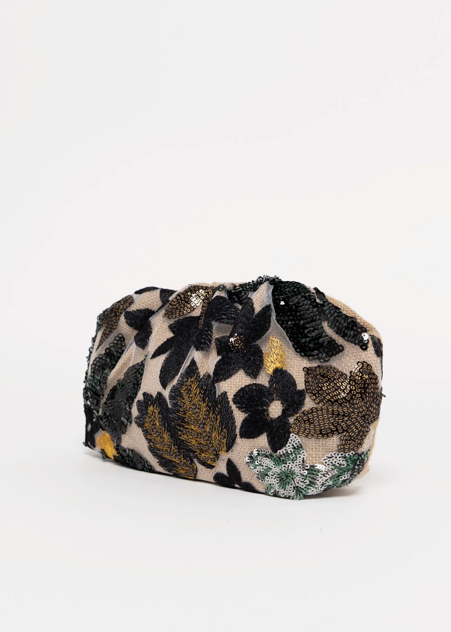 swatch_Black cosai floral sequin evening clutch bag
