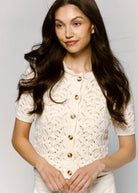 swatch_Eggshell heartloom dana short sleeve knit cardigan