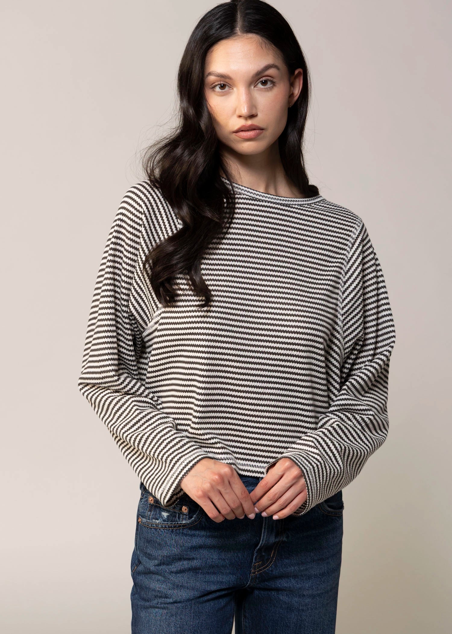 swatch_Charcoal waffle knit long sleeve tshirt