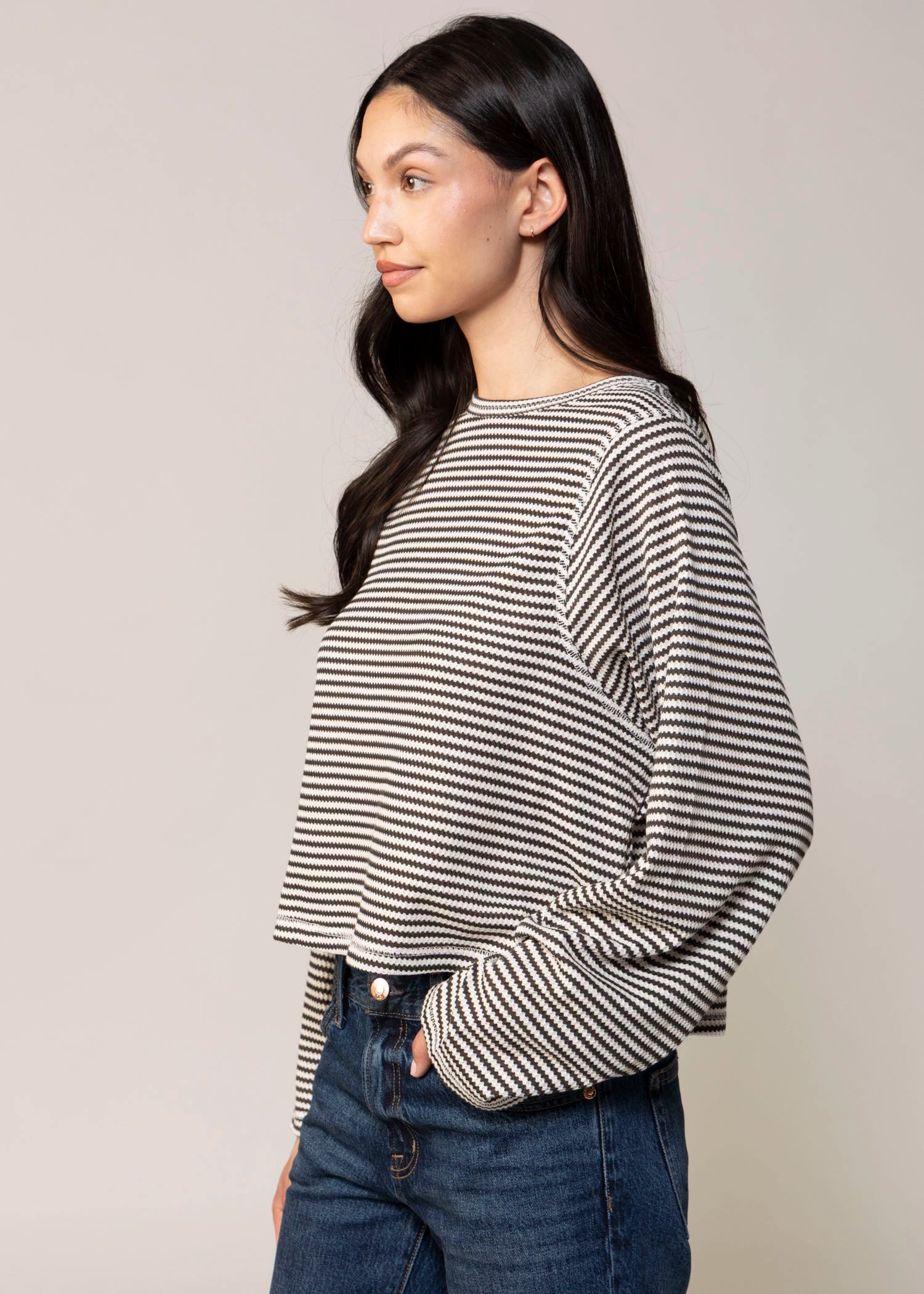 swatch_Charcoal waffle knit long sleeve tshirt