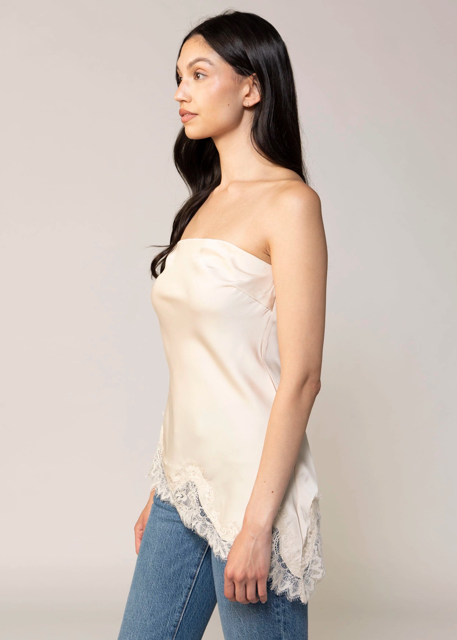 swatch_Ecru elodie the label lacey strapless top