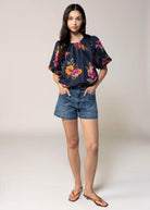 swatch_Navy Multi floral print flowy blouse