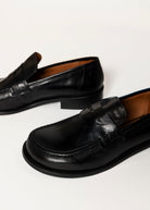 swatch_Black Leather louisa penny loafer flat shoes