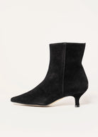 swatch_black suede cleo kitten heel bootie ankle boots