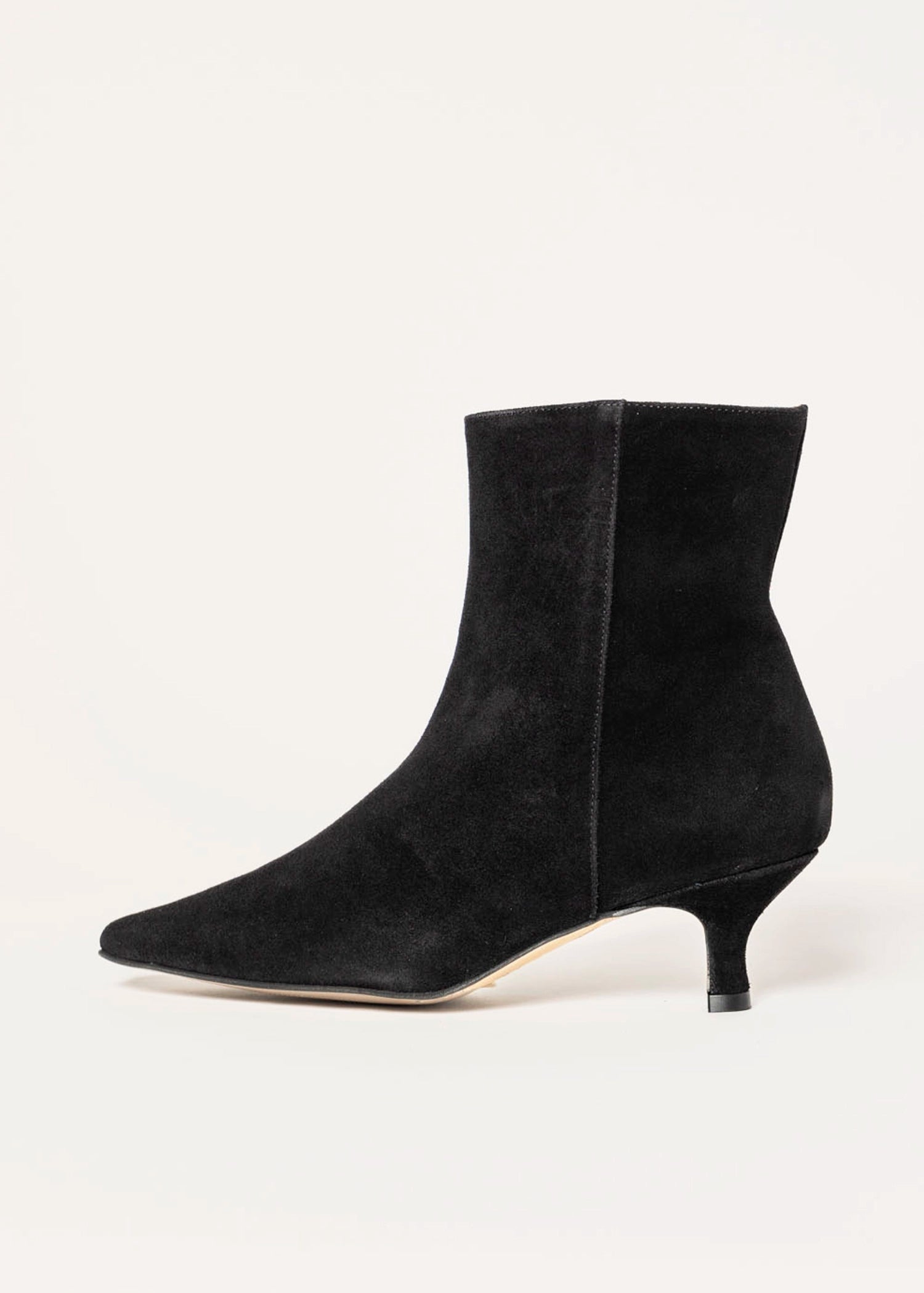 swatch_black suede cleo kitten heel bootie ankle boots