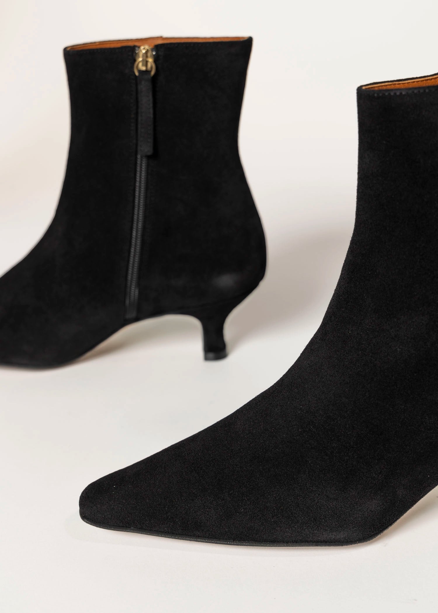 swatch_black suede cleo kitten heel bootie ankle boots