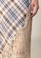 swatch_Brown/Blue Plaid lace inset maxi dress