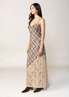 swatch_Brown/Blue Plaid lace inset maxi dress