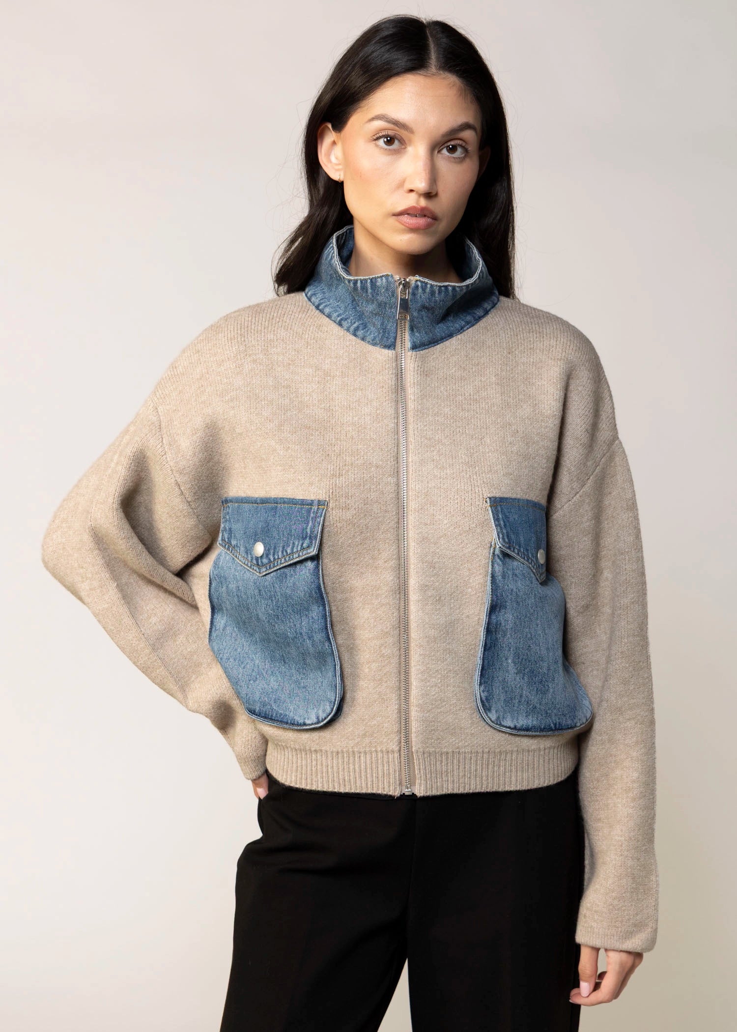 swatch_Dark Sand blank nyc glow up sweater jacket