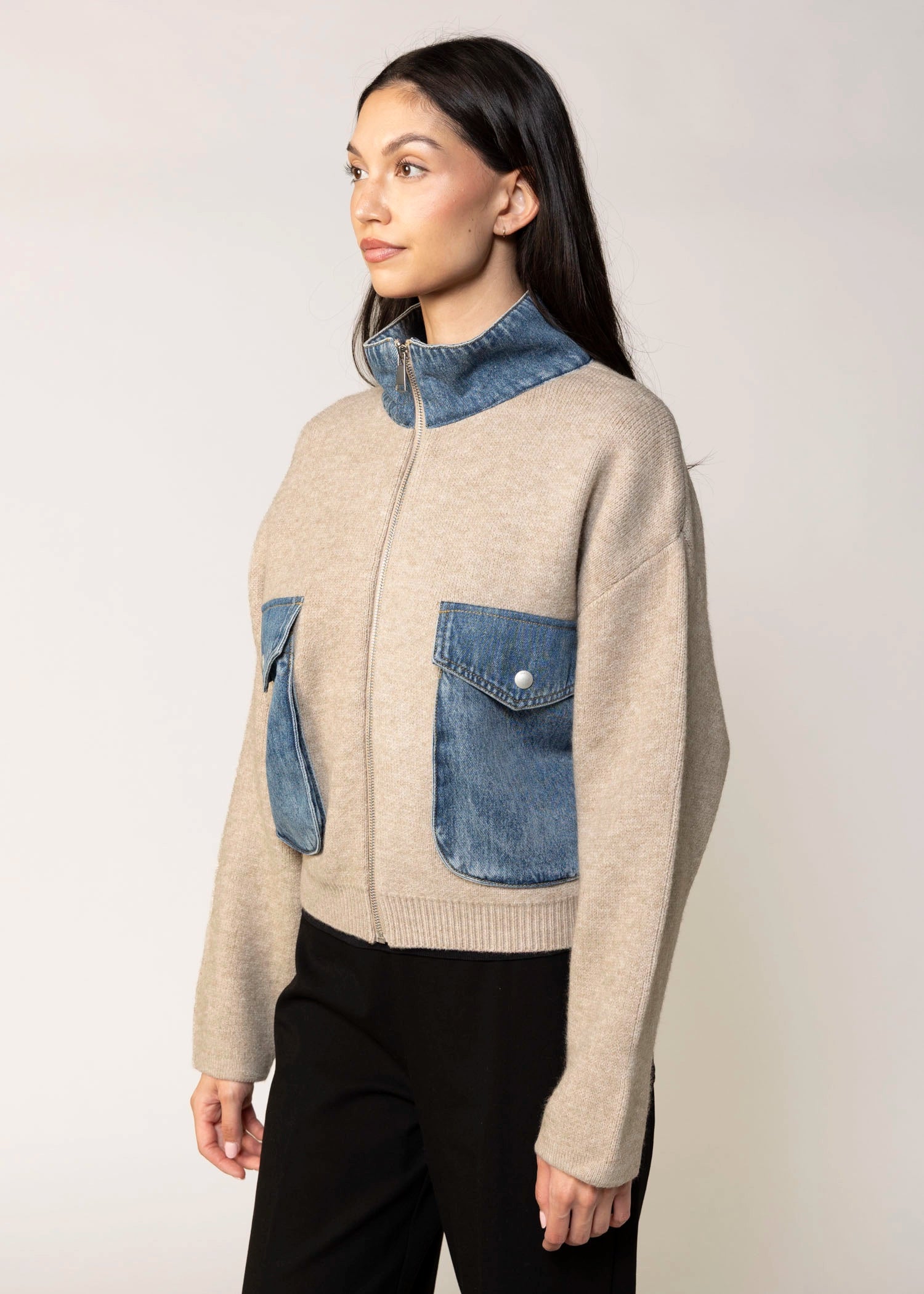 swatch_Dark Sand blank nyc glow up sweater jacket