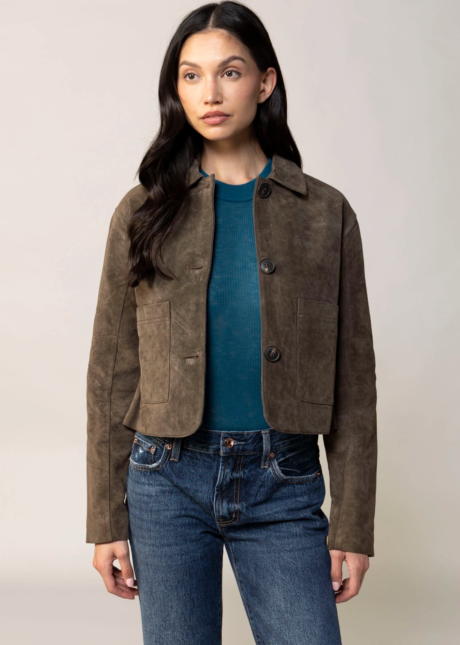swatch_Brown blank nyc black coffee cropped suede jacket