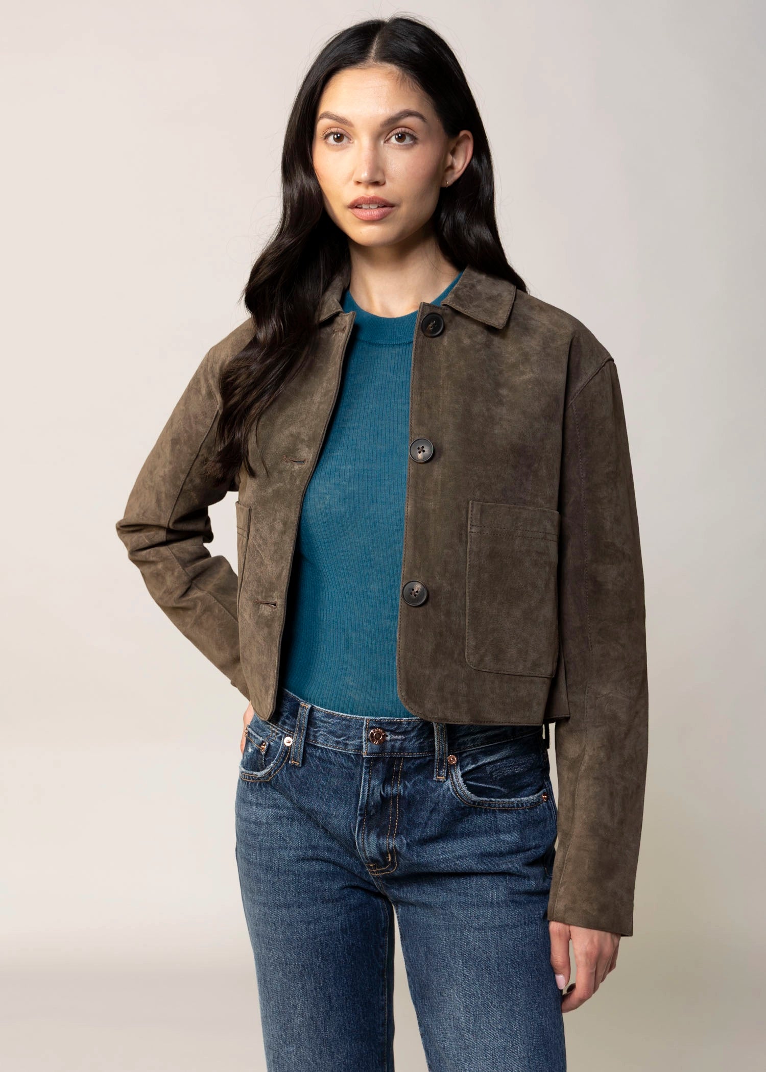 swatch_Brown blank nyc black coffee cropped suede jacket