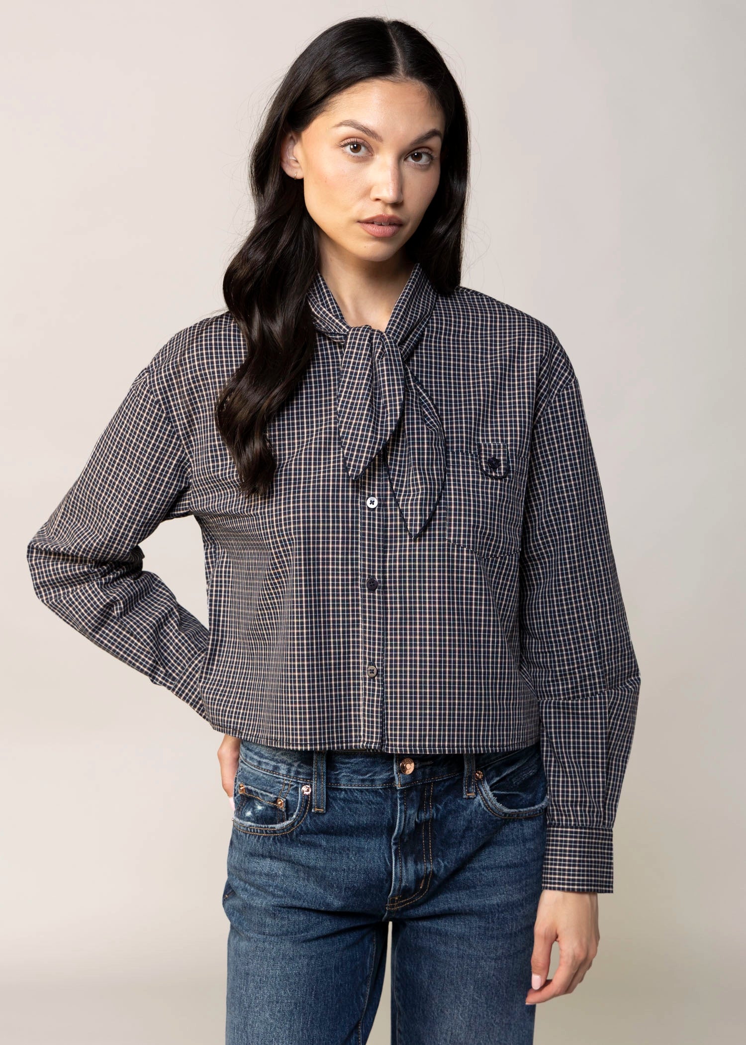 swatch_Navy greylin honey check button down shirt