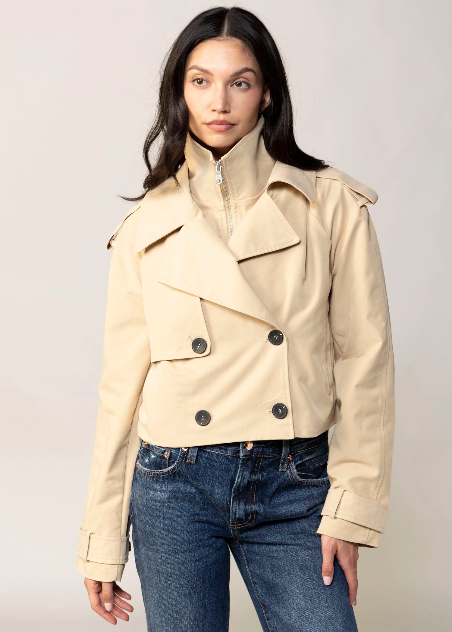 swatch-Khaki avec les filles cropped funnel neck trench jacket