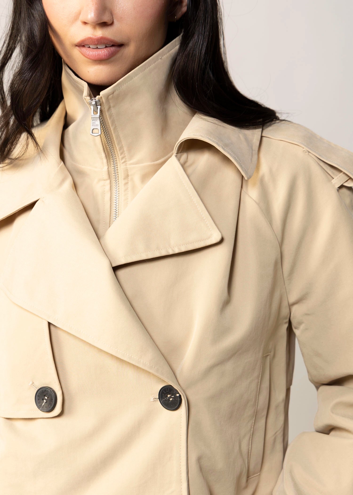 swatch-Khaki avec les filles cropped funnel neck trench jacket