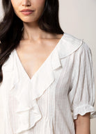 swatch_Off White ruffle short sleeve blouse