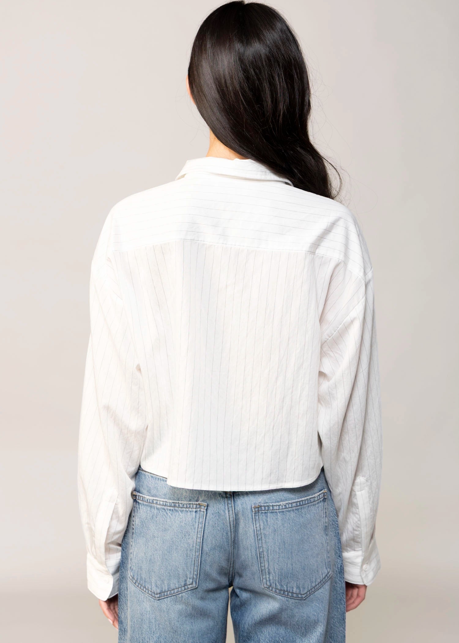 swatch_White/Grey pinstripe cropped button down shirt
