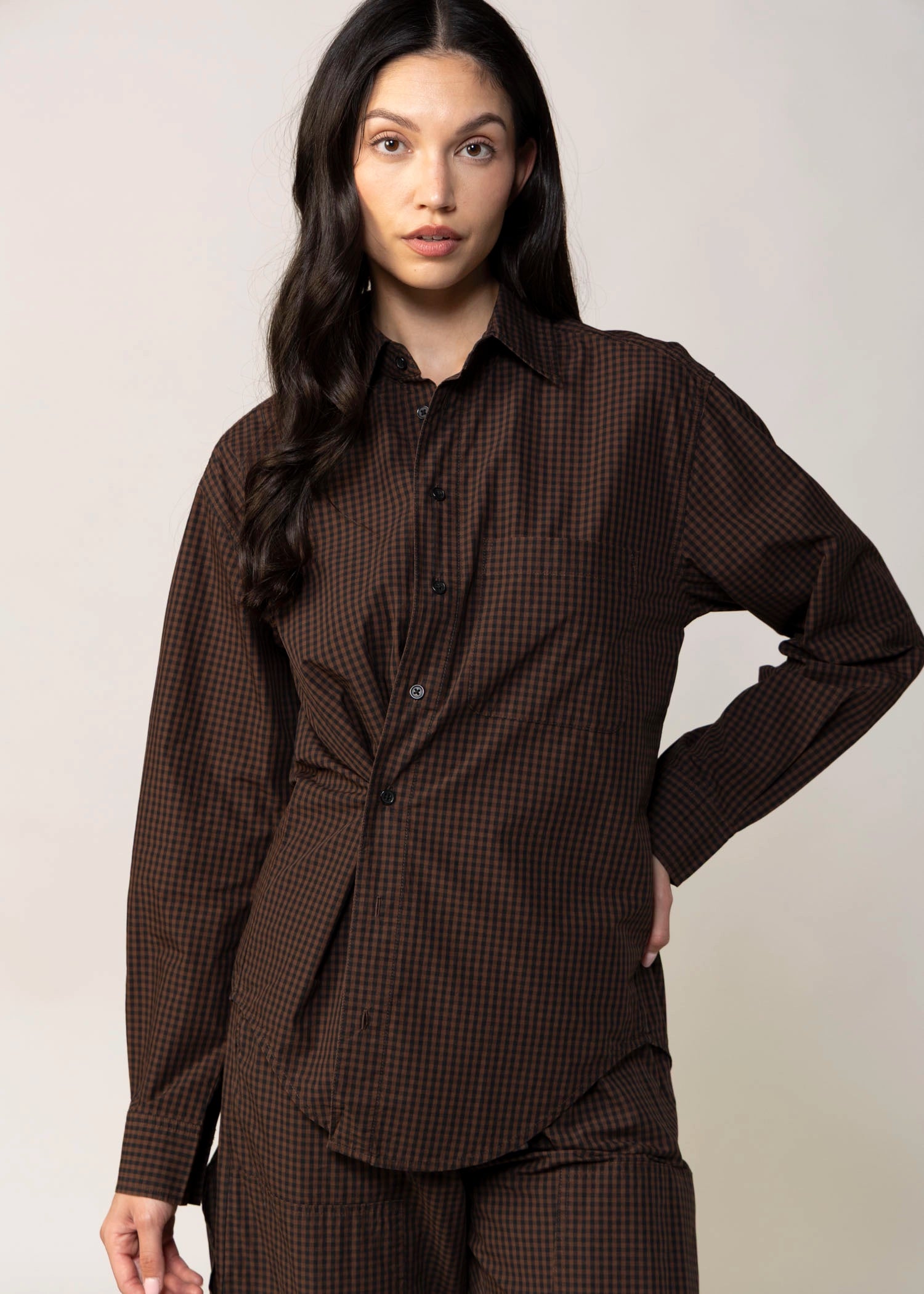 swatch_Brown/Black pistola mila button down shirt