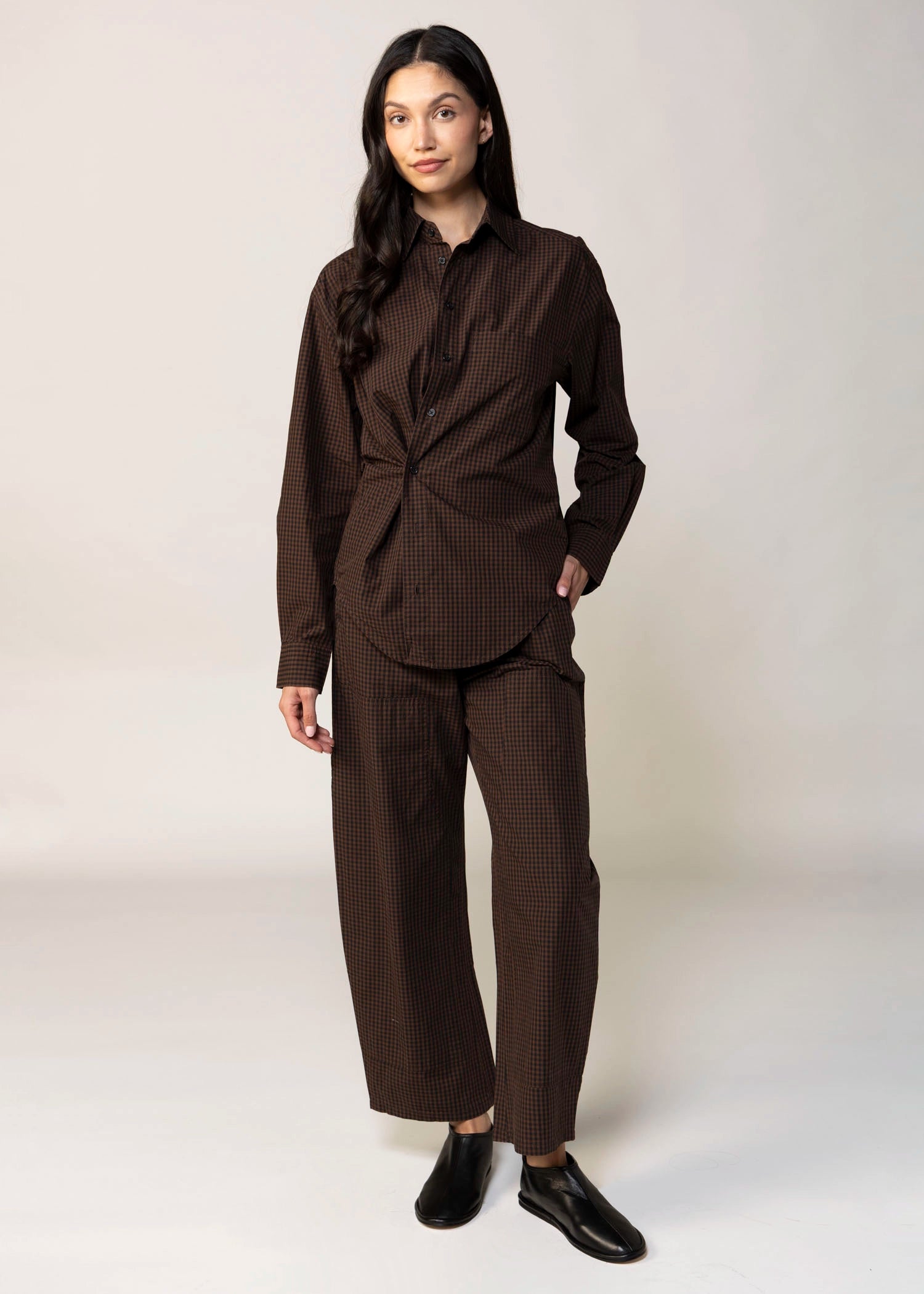 swatch_Brown/Black pistola mila button down shirt