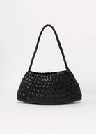 swatch_Black vegan leather woven shoulder bag