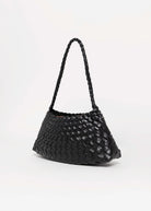 swatch_Black vegan leather woven shoulder bag