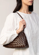 swatch_Coffee vegan leather woven shoulder bag