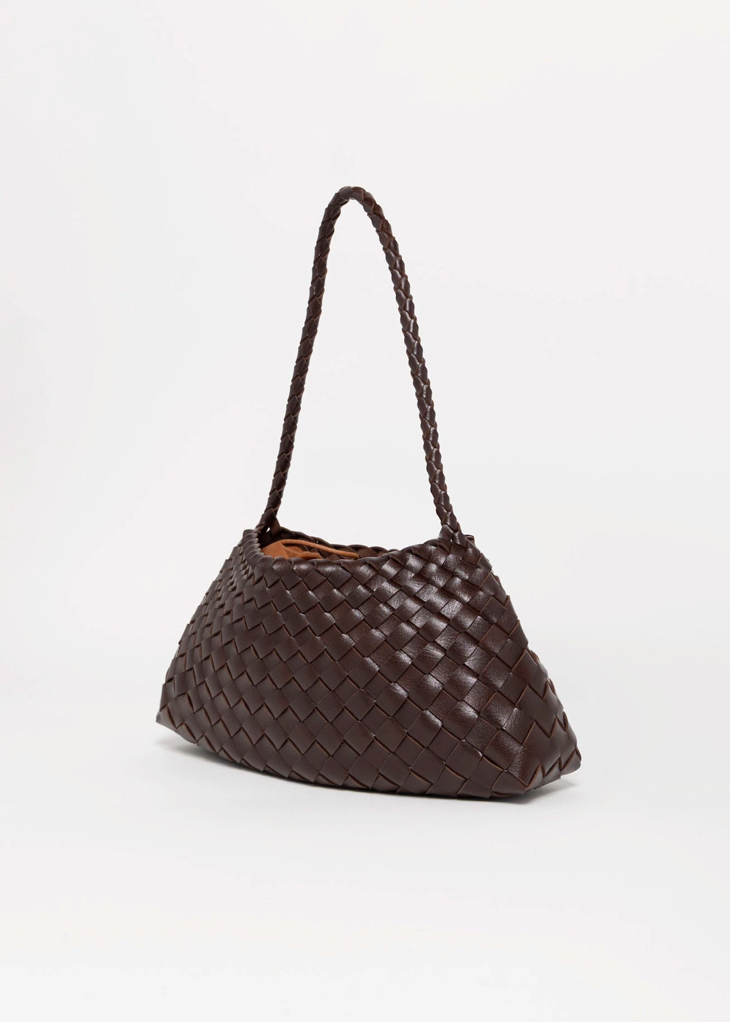 swatch_Coffee vegan leather woven shoulder bag