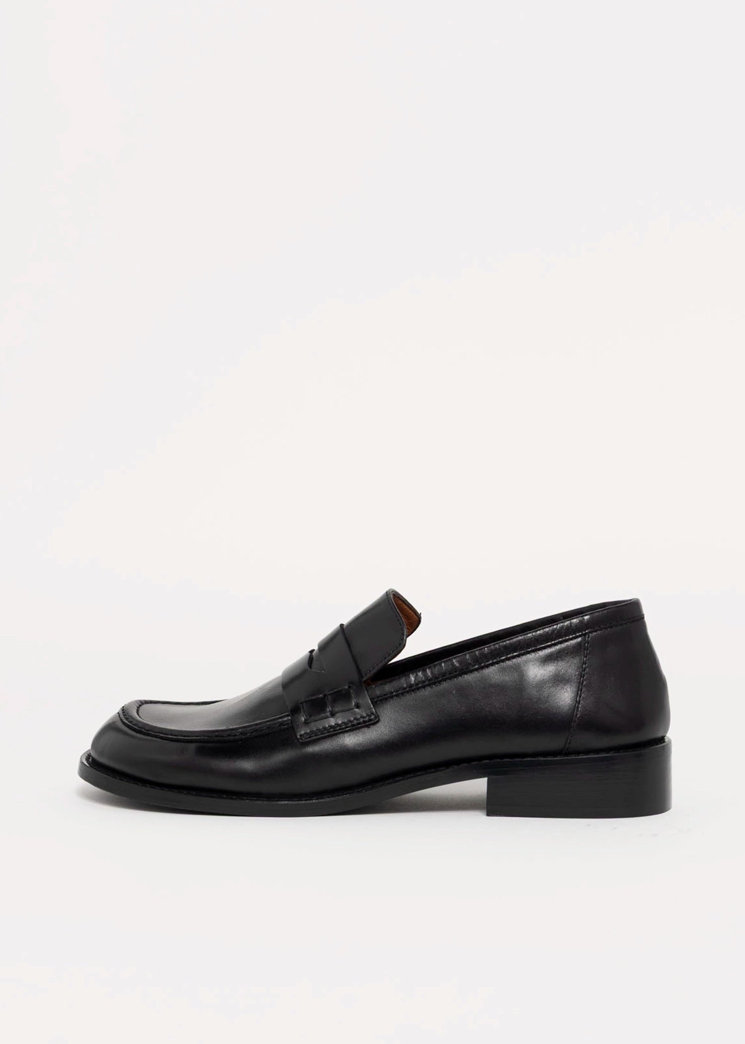 swatch_Black Leather louisa penny loafer flat shoes