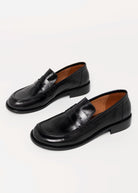 swatch_Black Leather louisa penny loafer flat shoes