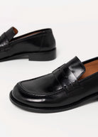 swatch_Black Leather louisa penny loafer flat shoes