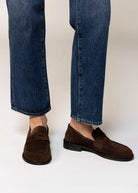 swatch_Chocolate Suede louisa penny loafer flat shoes