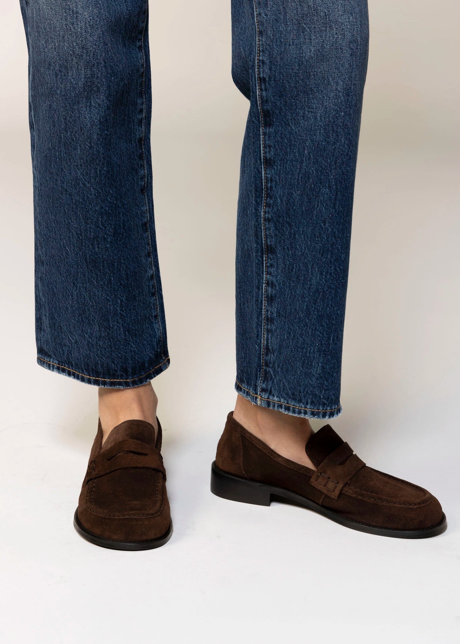 swatch_Chocolate Suede louisa penny loafer flat shoes